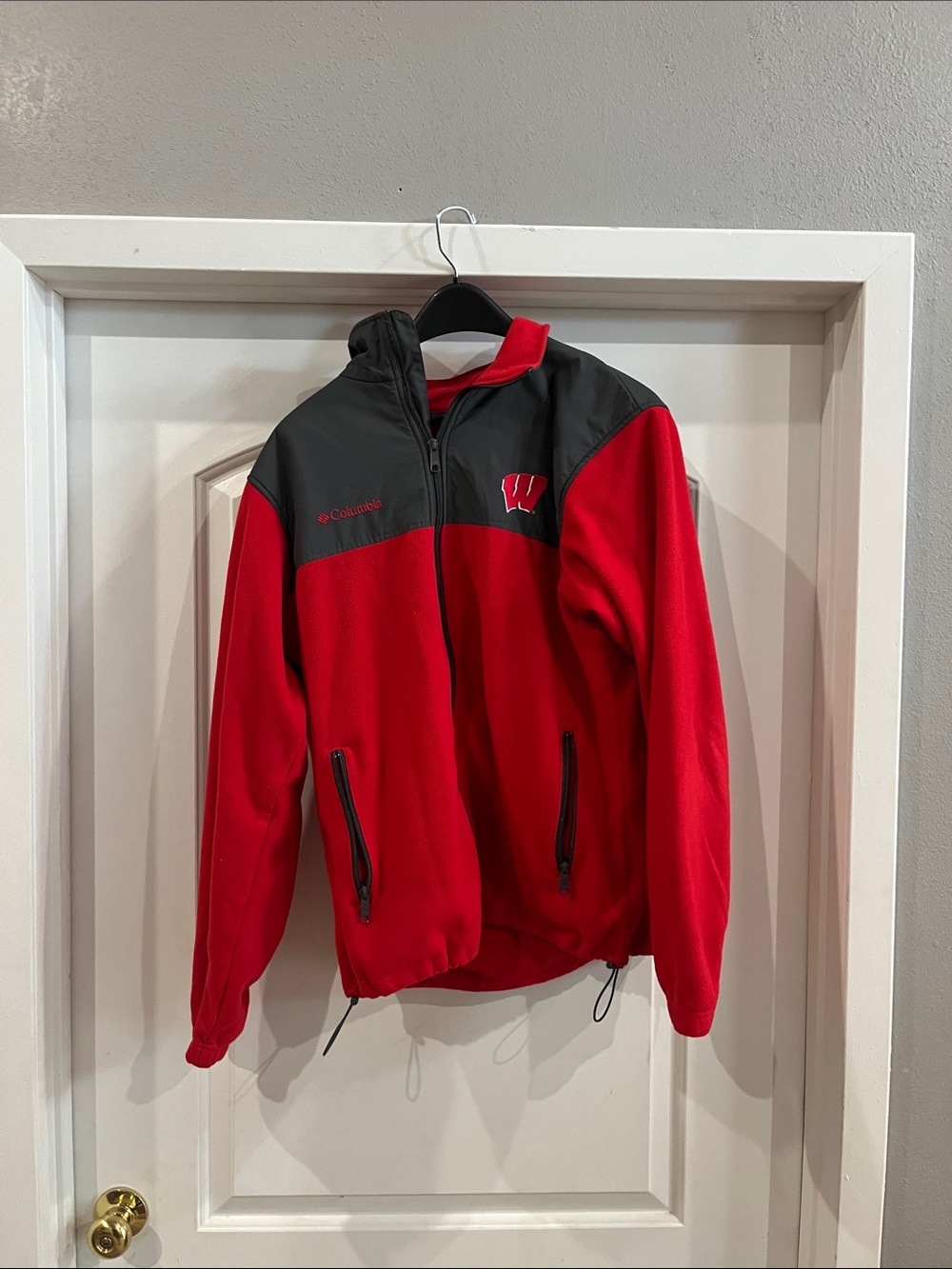Columbia Red and Gray Wisconsin Embroidered Fleece Jacket